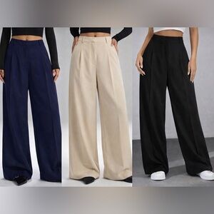 3-Pack Wide Leg High Waist Trousers | Navy, Beige & Black | Chic Bundle